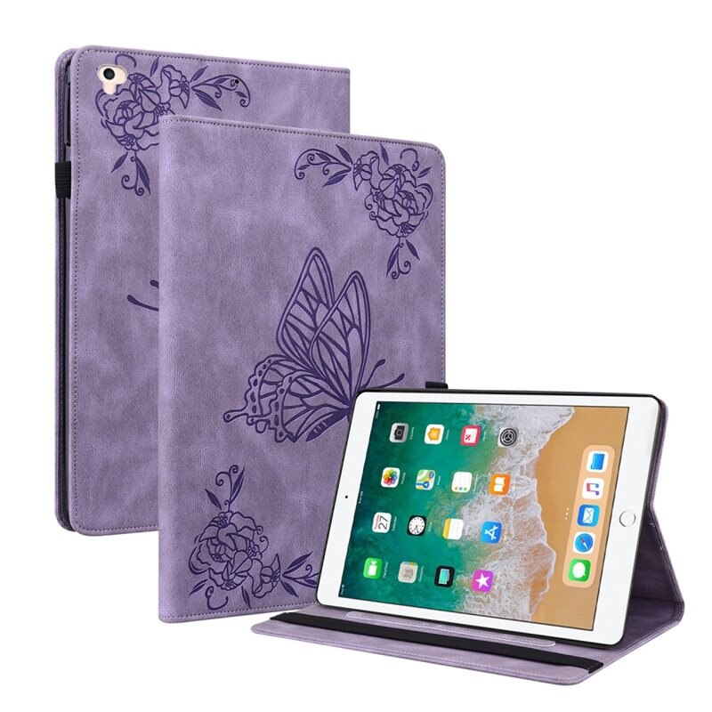 Læderetui Sommerfugle Apple iPad Air 2 9.7 (2014) Lilla - Fint tabletcover med mønster