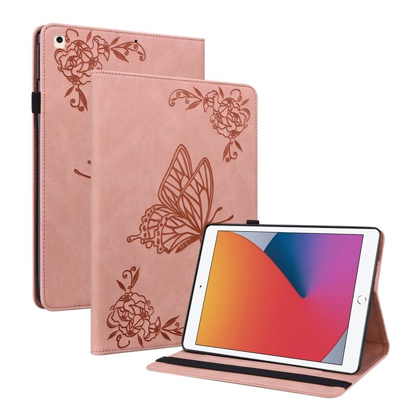 Læderetui Sommerfugle Apple iPad 10.2 9th Gen (2021) Lyserød - Fint tabletcover med mønster