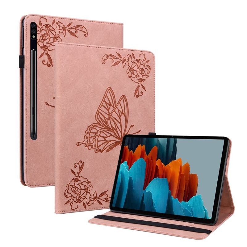 Læderetui Sommerfugle Samsung Galaxy Tab S8 Lyserød - Fint tabletcover med mønster