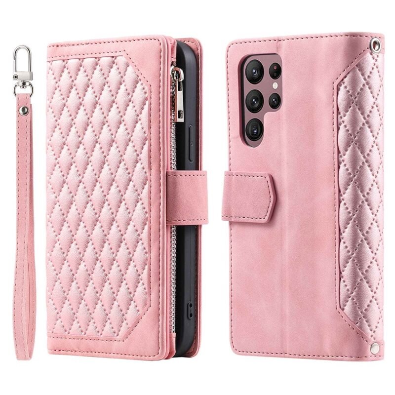Pung Taske Samsung Galaxy S22 Ultra Quilted Lyserød - Mobilpung til damer