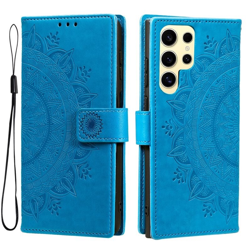 Læderetui Mandala Samsung Galaxy S25 Ultra blå - Fint pungtaske med mønster