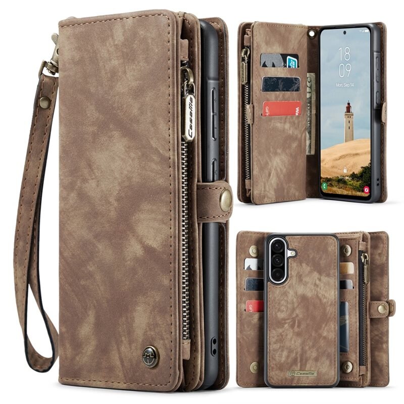 CaseMe Multi-slot Mobiltaske Samsung Galaxy A56 Brun - Mobilcover med ekstra mange kortpladser - Kortholder
