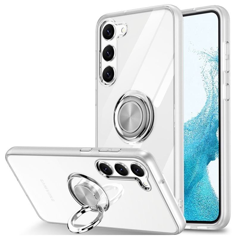 TPU Cover Finger Ring Kickstand Samsung Galaxy S23 gennemsigtig - Mobilcover med fingerholder
