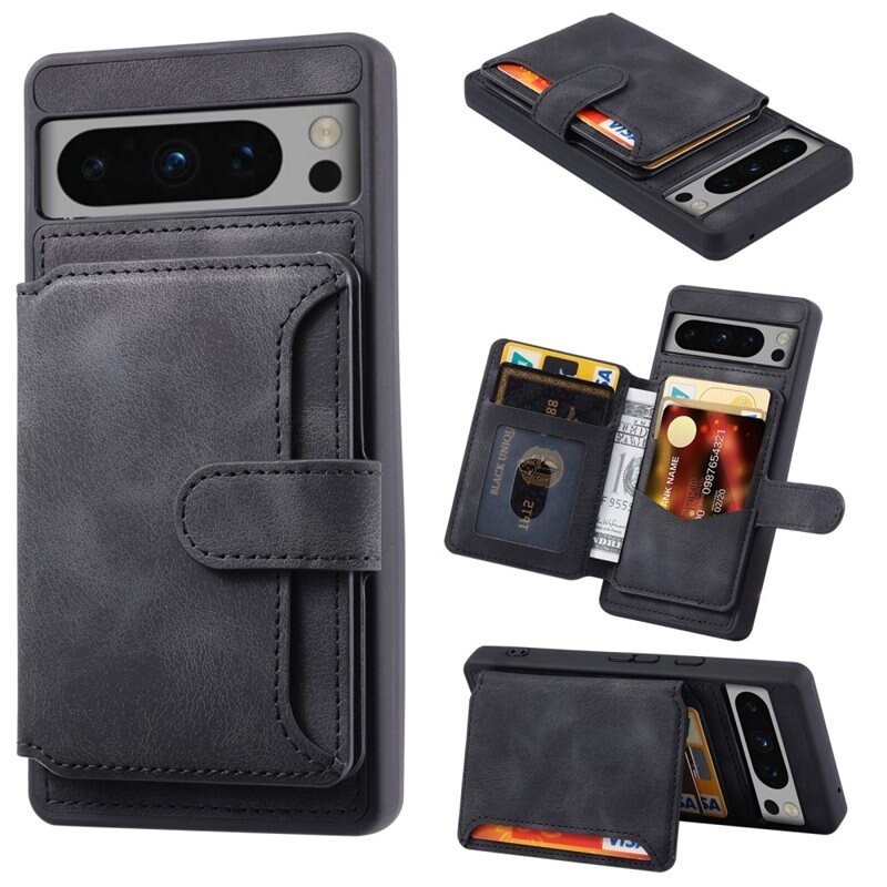RFID blocking Multi-slot Cover Google Pixel 8 Pro sort - Cover med indbygget pung, RFID-beskyttelse