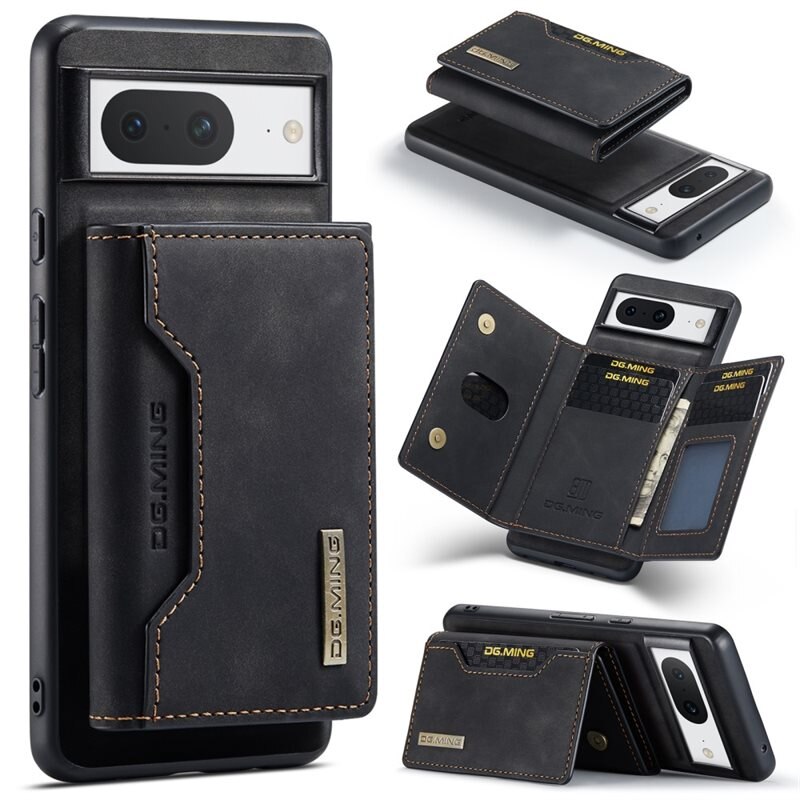 DG.MING Magnetic Card Slot Case Google Pixel 8 Sort - Stilfuldt læderetui med aftageligt magnetisk cover