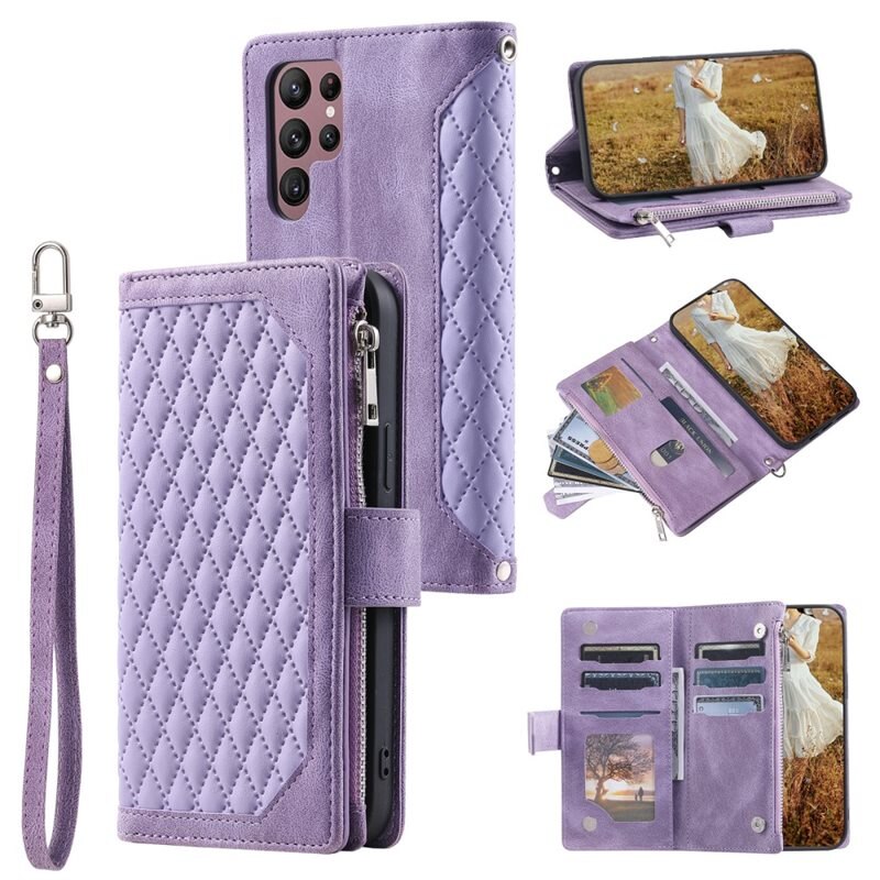 Pung Taske Samsung Galaxy S24 Ultra Quilted Lilla - Mobilpung til damer