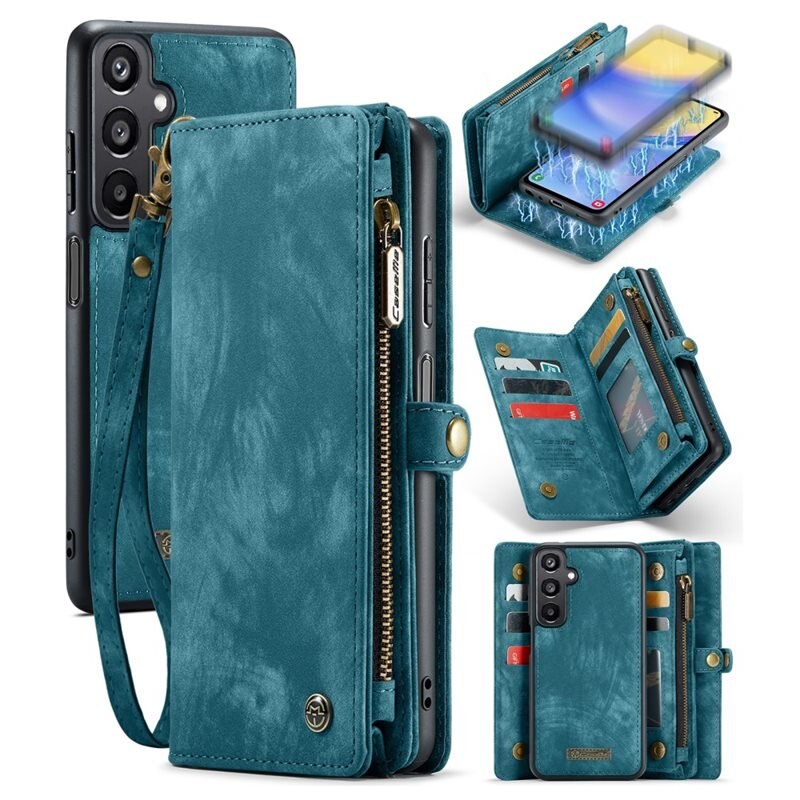 CaseMe Multi-slot Mobiltaske Samsung Galaxy A05s Blå - Mobilcover med ekstra mange kortpladser - Kortholder