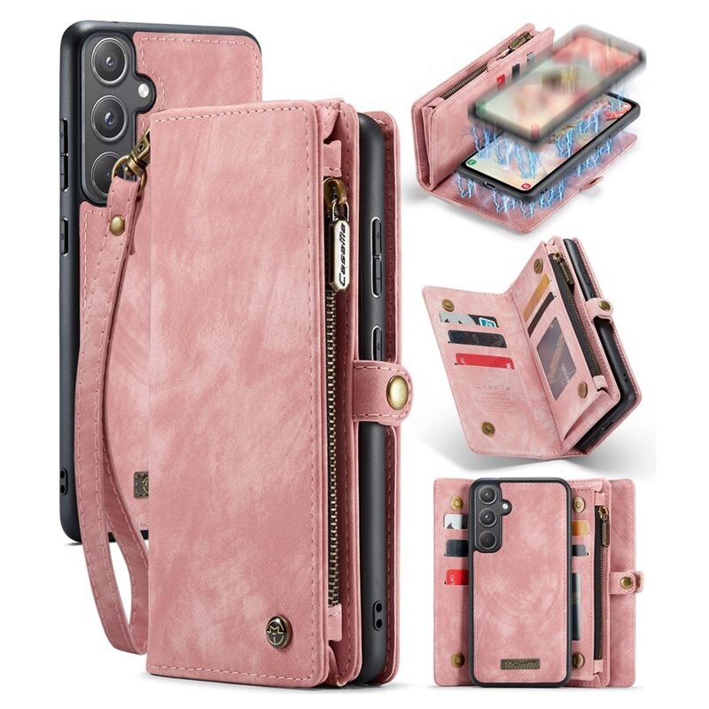 CaseMe Multi-slot Mobiltaske Samsung Galaxy A55 Lyserød - Mobilcover med ekstra mange kortpladser - Kortholder