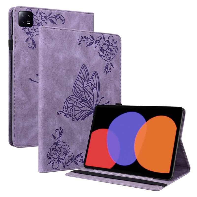 Læderetui Sommerfugle Xiaomi Pad 6 Lilla - Fint tabletcover med mønster