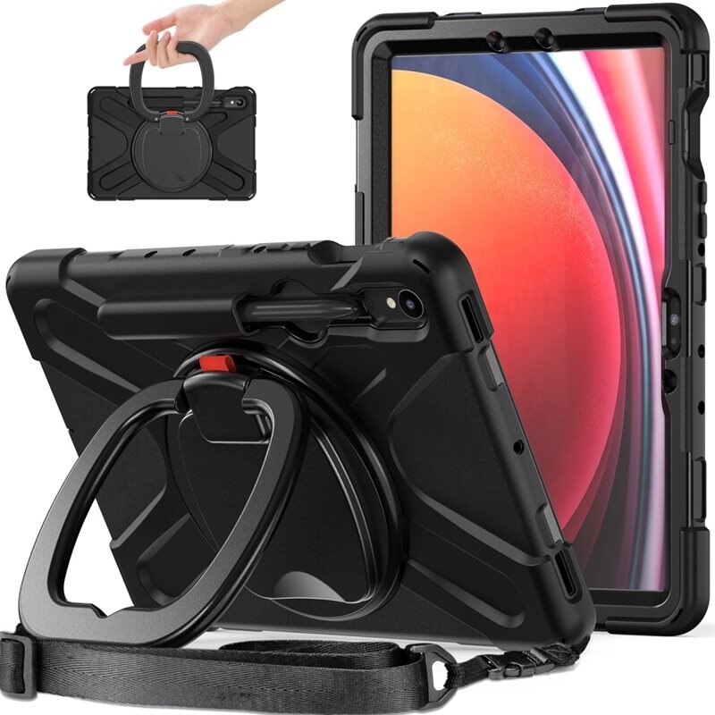 Hybrid-etui med Kickstand og skulderrem Samsung Galaxy Tab S10 FE sort