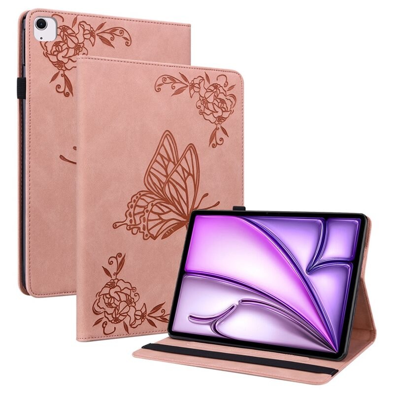 Læderetui Sommerfugle Apple iPad Air 11 7th Gen (2025) Lyserød - Fint tabletcover med mønster