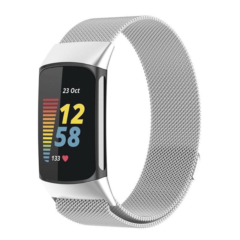 Armbånd Milanese Fitbit Charge 5 Sølv - Luksuriøst armbånd med magnetisk lukning - Rustfrit stål