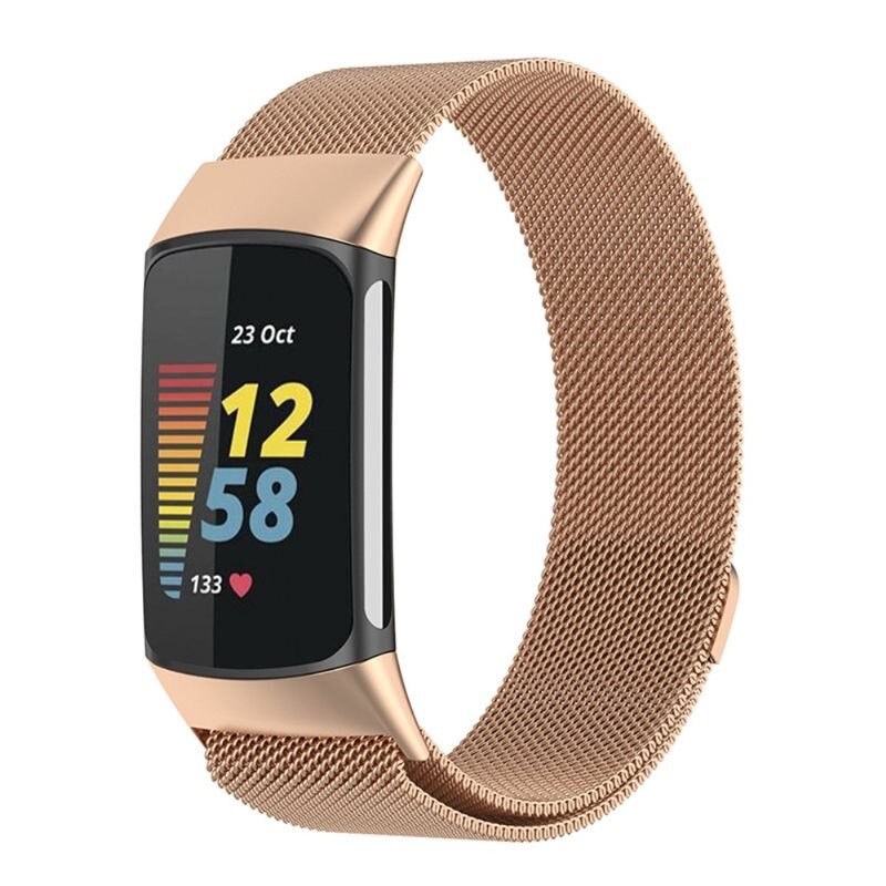 Armbånd Milanese Fitbit Charge 5 Rose guld - Luksuriøst armbånd med magnetisk lukning - Rustfrit stål