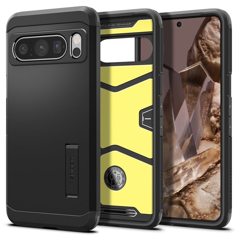 Spigen Google Pixel 8 Pro Case Tough Armor Black - Stødbestandigt cover med stativfunktion