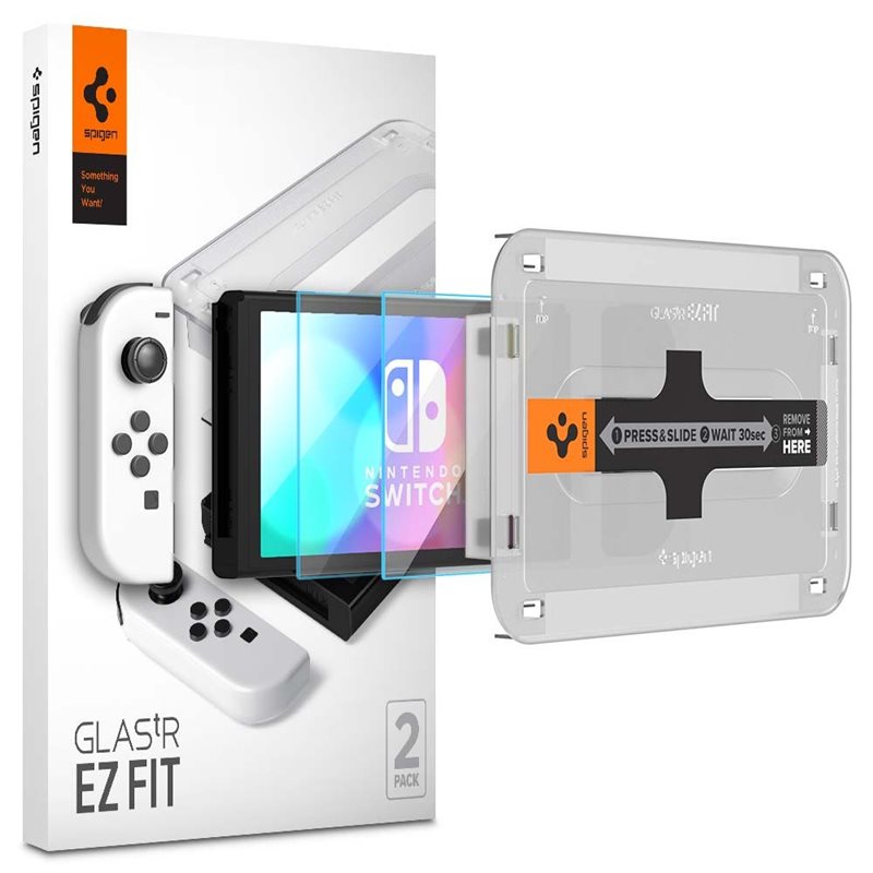 Spigen Nintendo Switch OLED Screen Protector GLAS.tR EZ Fit (2-pack) - Glasskærmbeskytter med monteringsramme