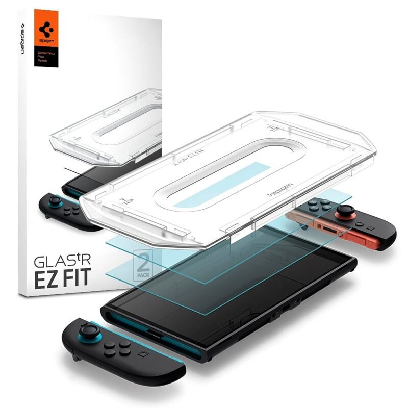 Spigen Nintendo Switch 2 Screen Protector GLAS.tR EZ Fit (2-pack) - Glasskærmbeskytter med monteringsramme