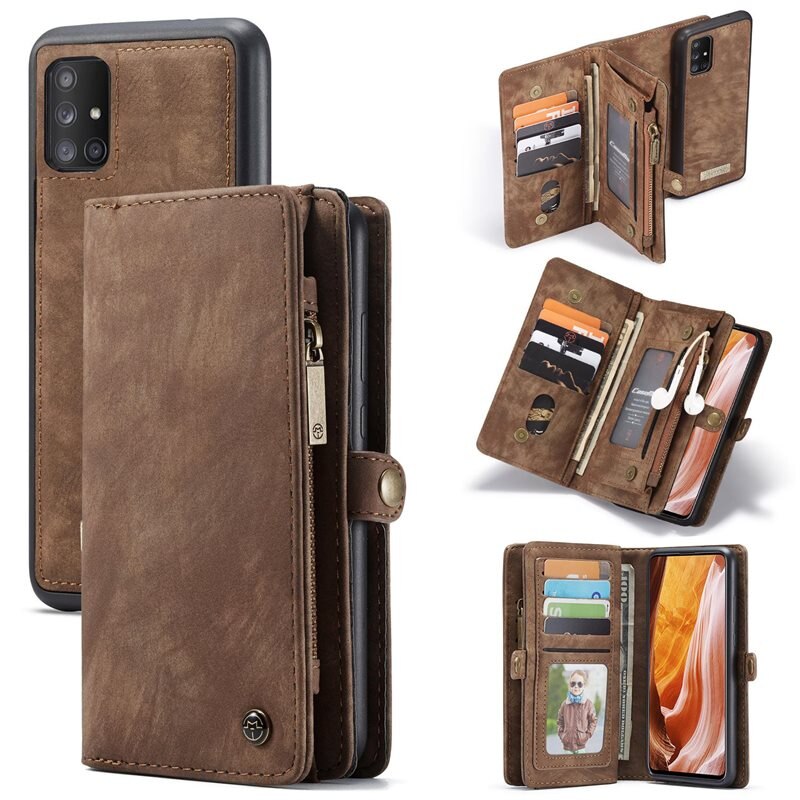 CaseMe Multi-slot Mobiltaske Samsung Galaxy A71 Brun - Mobilcover med ekstra mange kortpladser - Kortholder