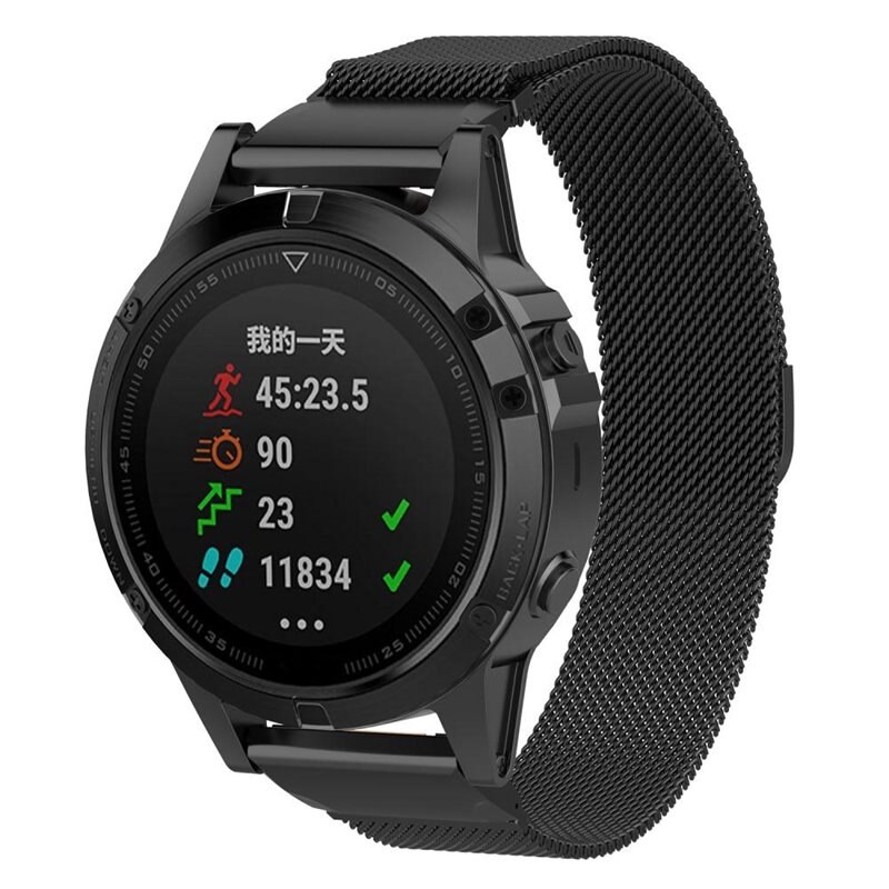 Armbånd Milanese Garmin Fenix 7 Sort - Luksuriøst armbånd med magnetisk lukning - Rustfrit stål