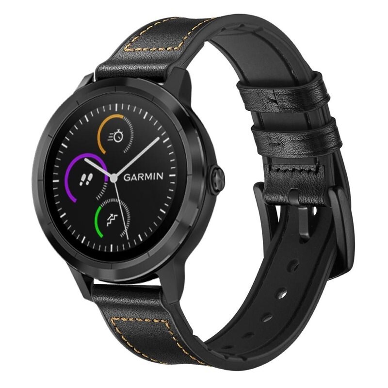 Læderrem Garmin Vivoactive 3 Sort - Smart læderarmbånd