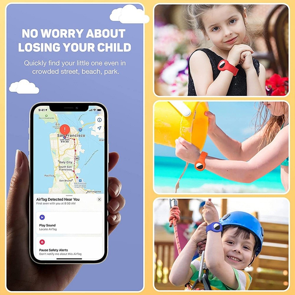 Apple AirTag Silikonearmbånd Børn lila