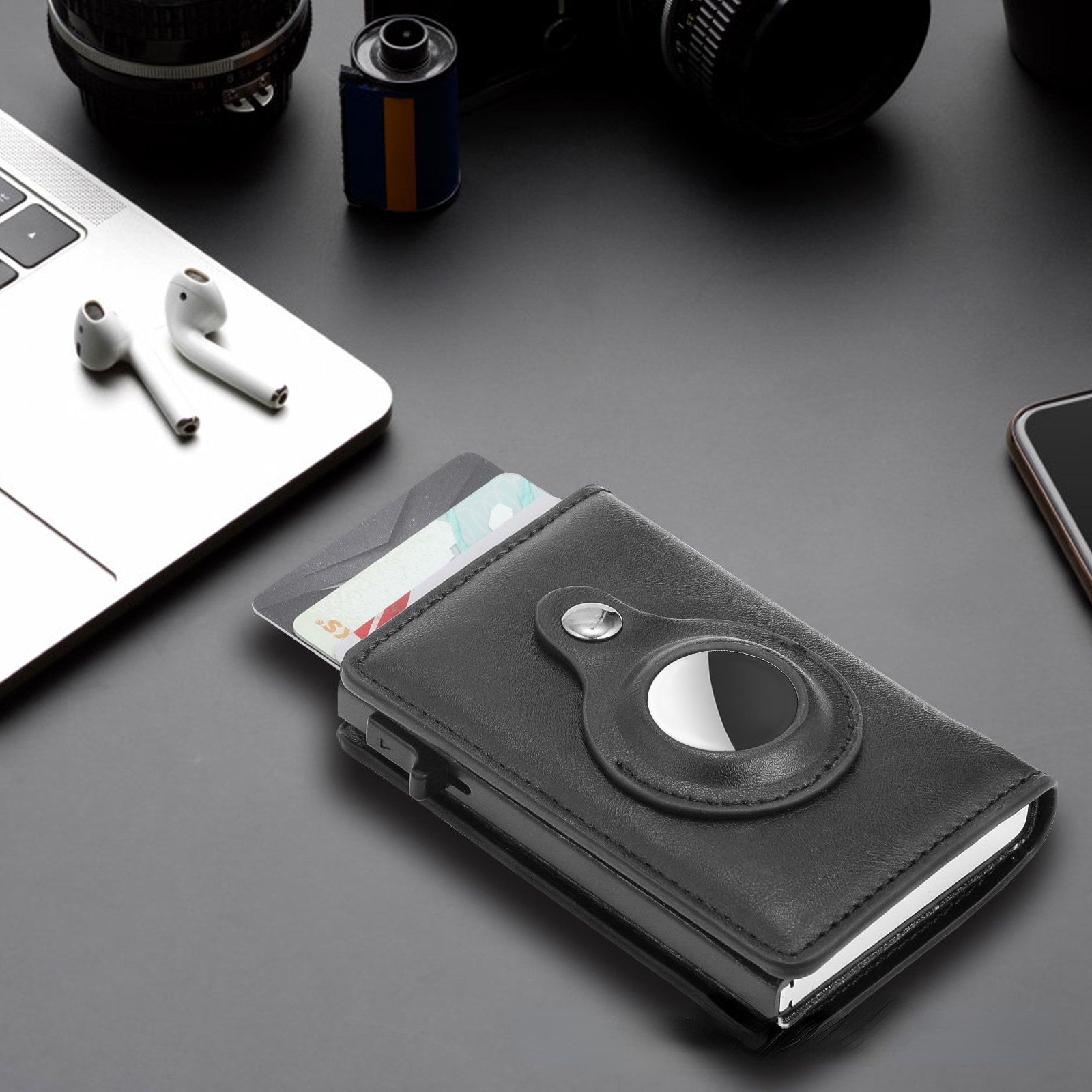 Læder Kortholder AirTag sort