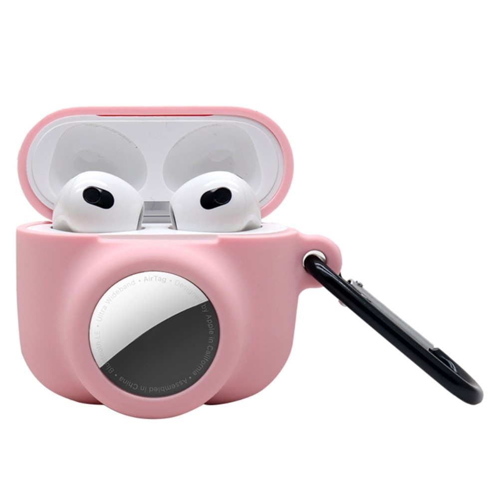 Silikonecover med AirTag holder Apple AirPods 3 lyserød