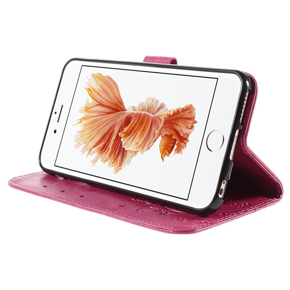 Læderetui Sommerfugle Apple iPhone 6/6S lyserød