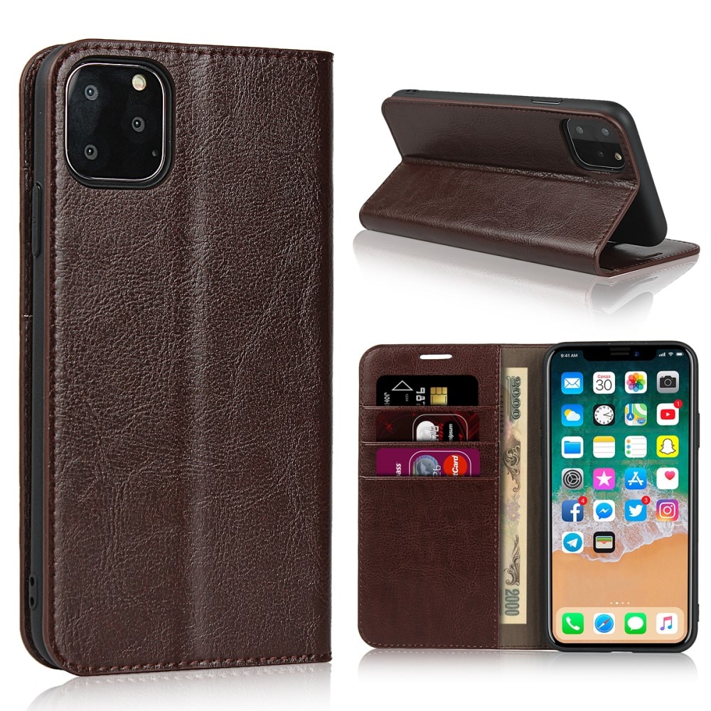 Mobiltaske Ægte Læder iPhone 11 Pro mørkebrun