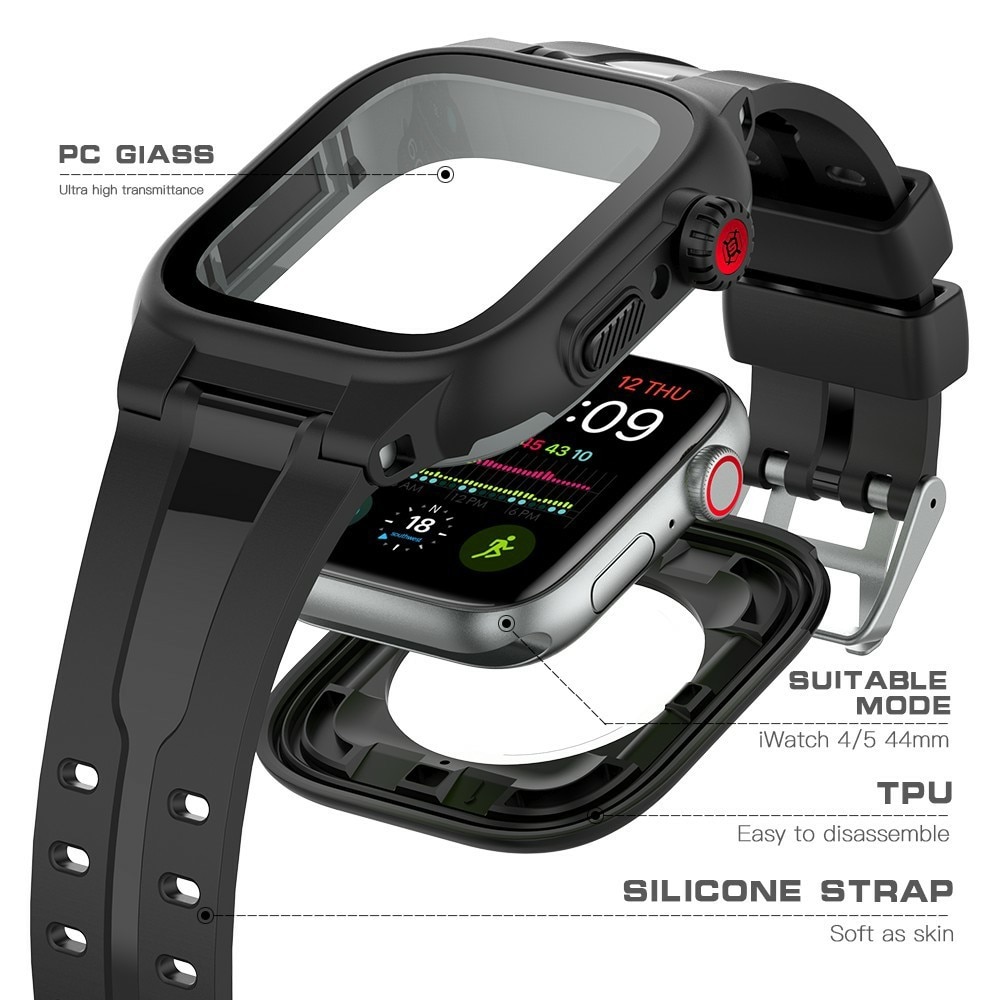 Vandtæt Cover + Silikonearmbånd Apple Watch SE 44mm sort