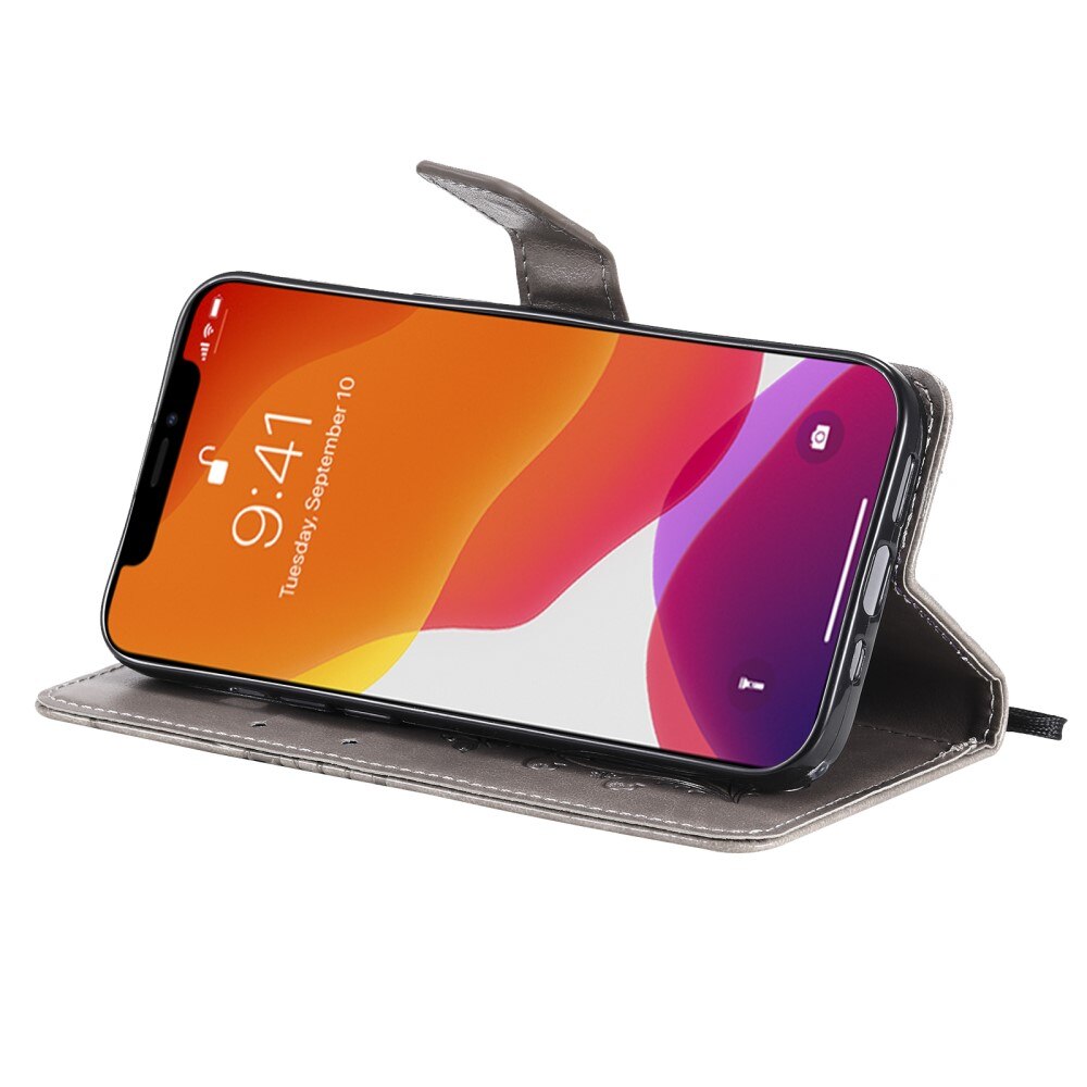 Læderetui Sommerfugle Apple iPhone 13 Mini Grå