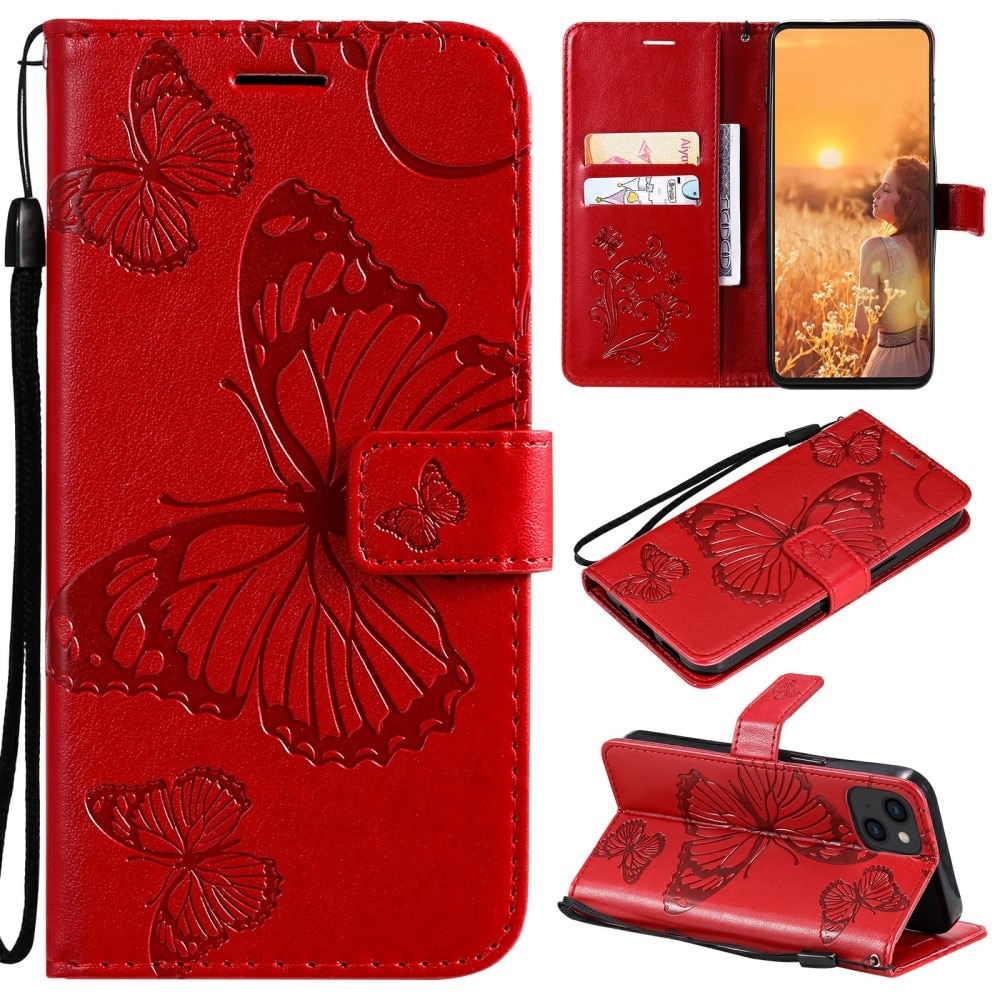 Læderetui Sommerfugle iPhone 13 Mini rød