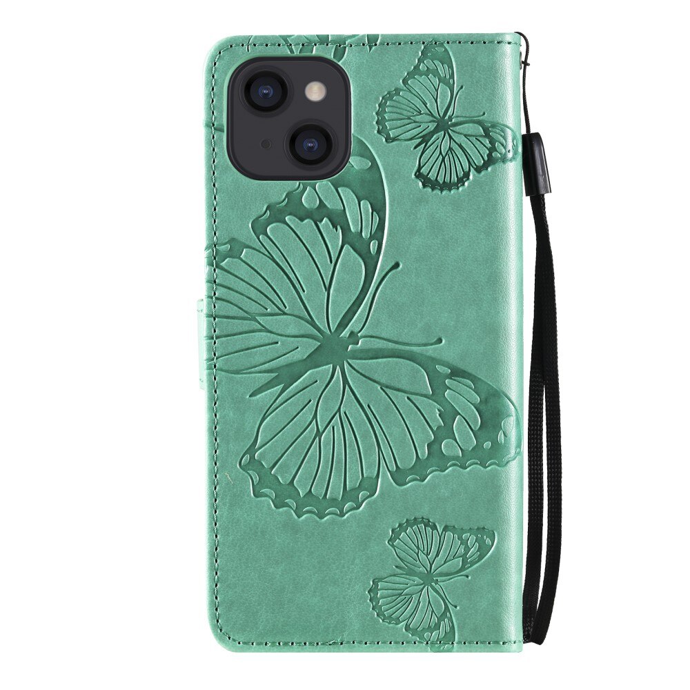 Læderetui Sommerfugle Apple iPhone 13 Mini Grøn