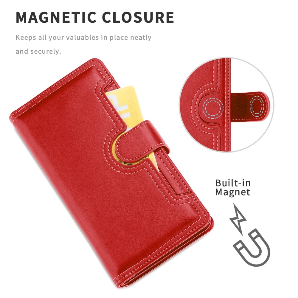 Læder multi-slot tegnebog iPhone 13 rød