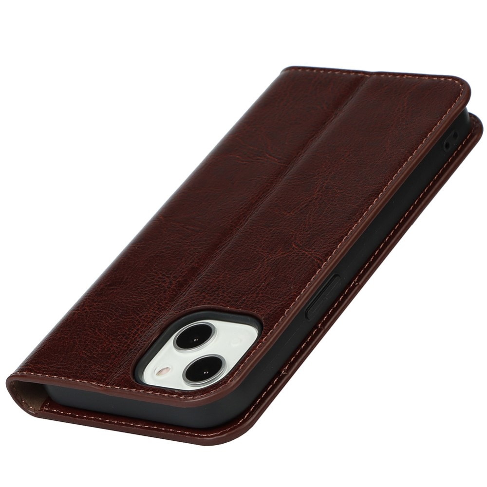 Mobiltaske Ægte Læder iPhone 13 mørkebrun