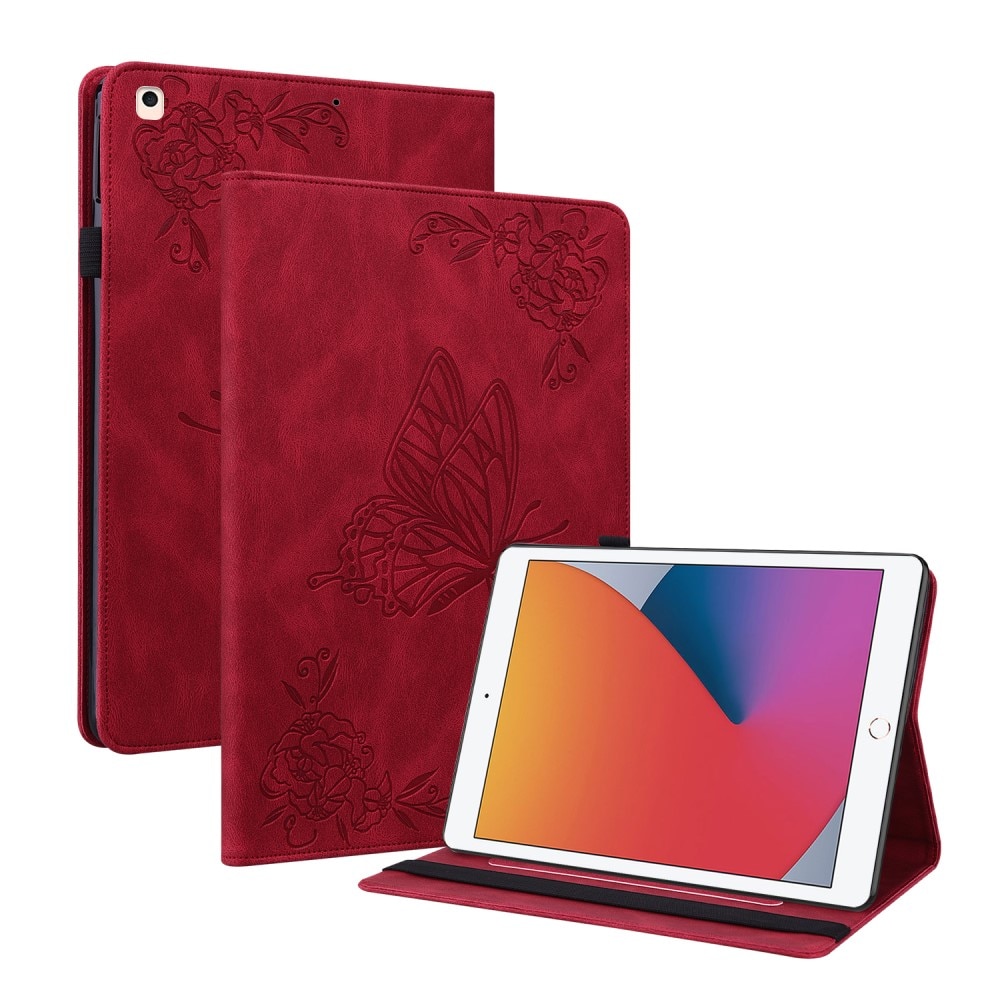 Læderetui Sommerfugle iPad 10.2 9th Gen (2021) rød