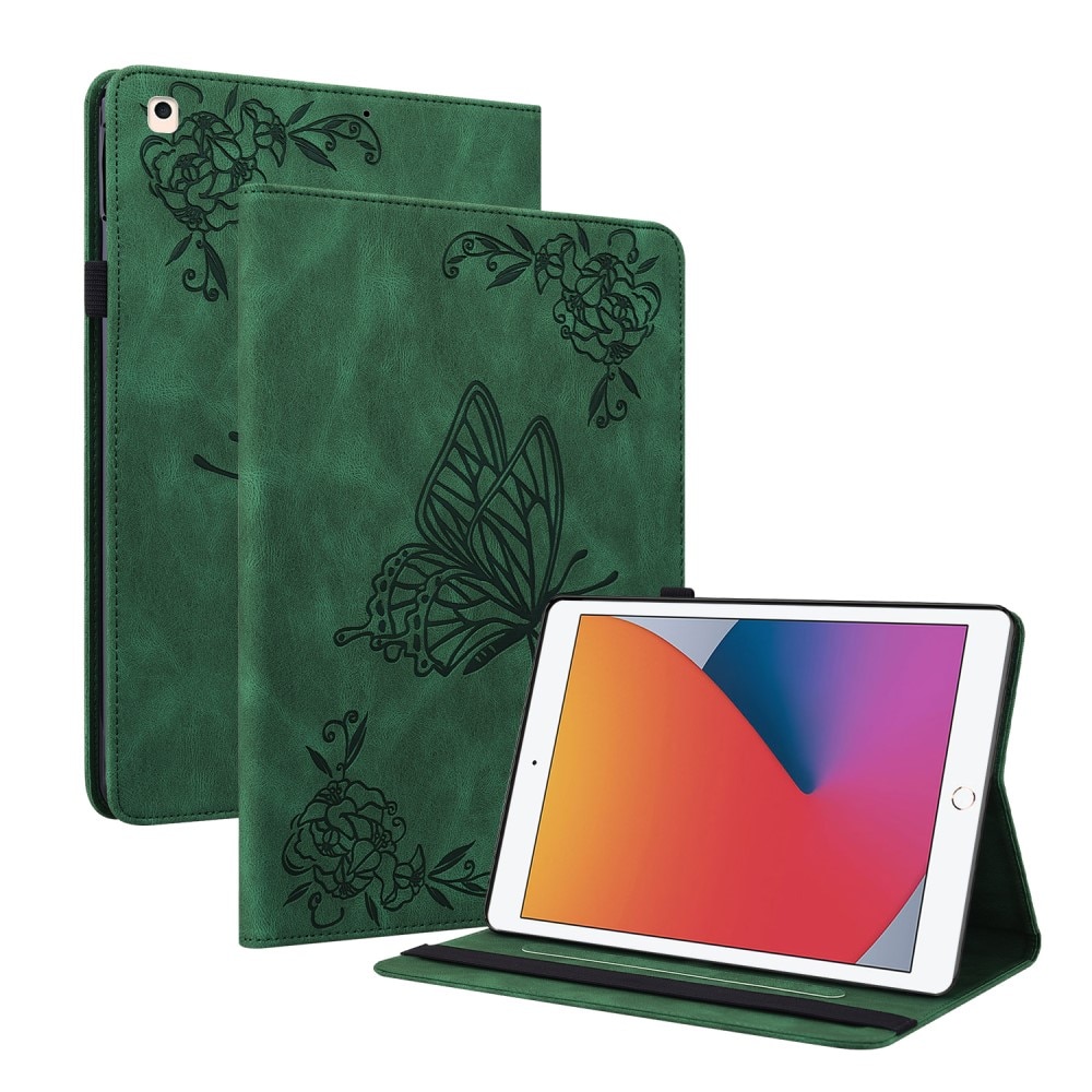 Læderetui Sommerfugle iPad 10.2 8th Gen (2020) grøn
