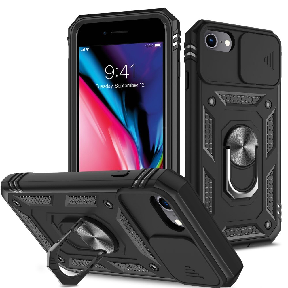 Hybridcover Tech Ring+Kamerabeskyttelse iPhone 7/8/SE sort