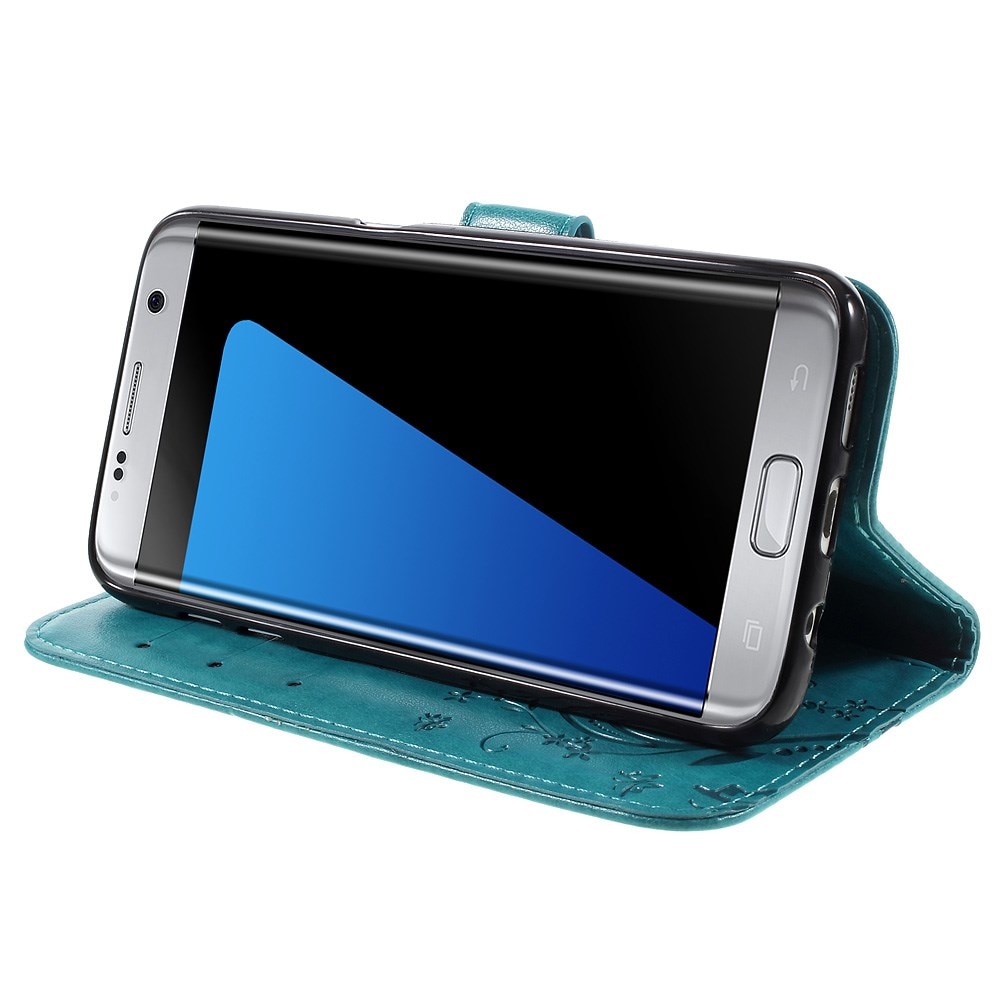 Læderetui Sommerfugle Samsung Galaxy S7 Edge blå
