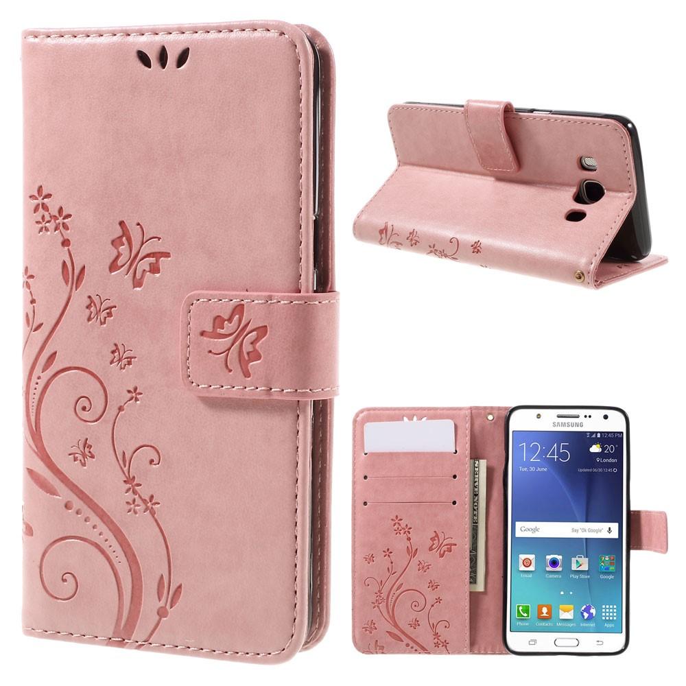 Læderetui Sommerfugle Samsung Galaxy J5 2016 Lyserød