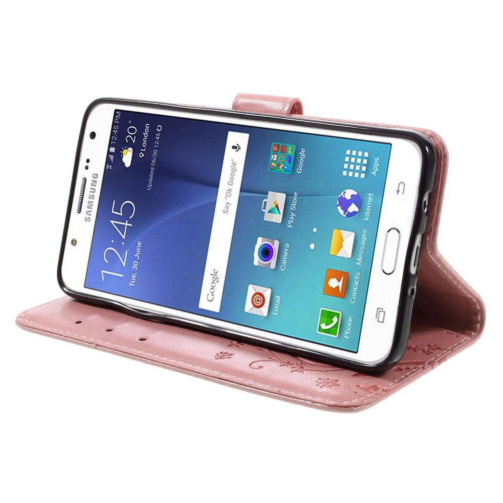Læderetui Sommerfugle Samsung Galaxy J5 2016 Lyserød