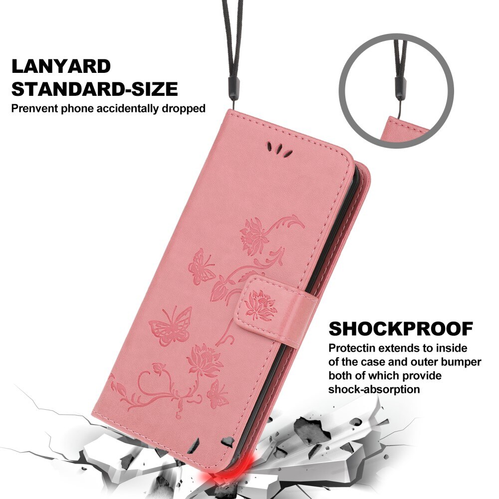 Læderetui Sommerfugle Samsung Galaxy A22 5G Lyserød