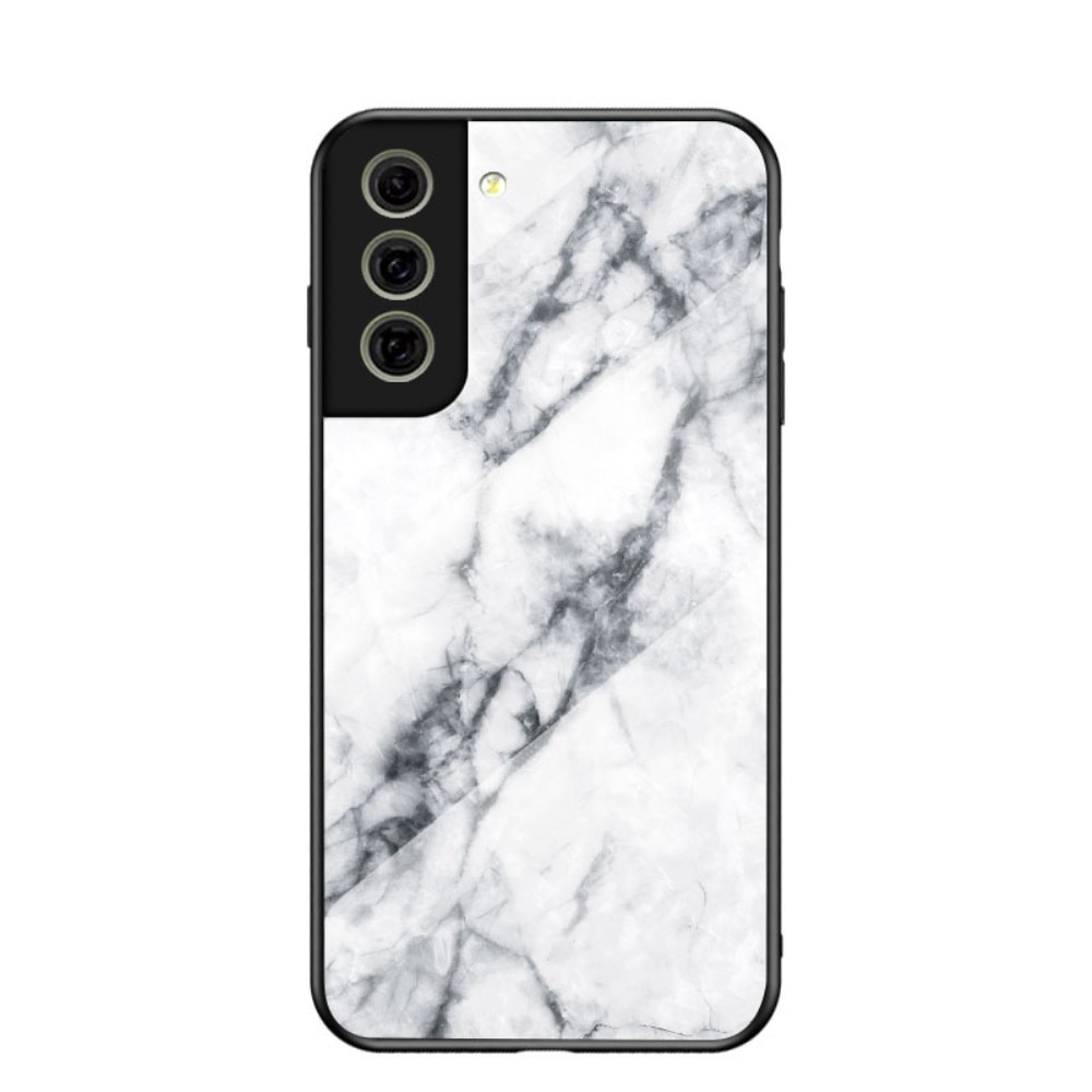 Cover Hærdet Glas Samsung Galaxy S21 FE hvid marmor