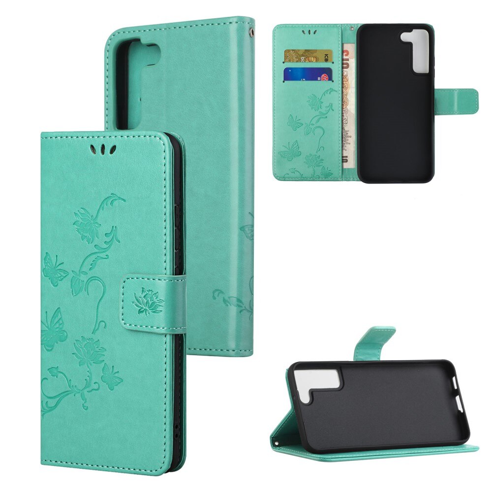 Læderetui Sommerfugle Samsung Galaxy S22 Grøn