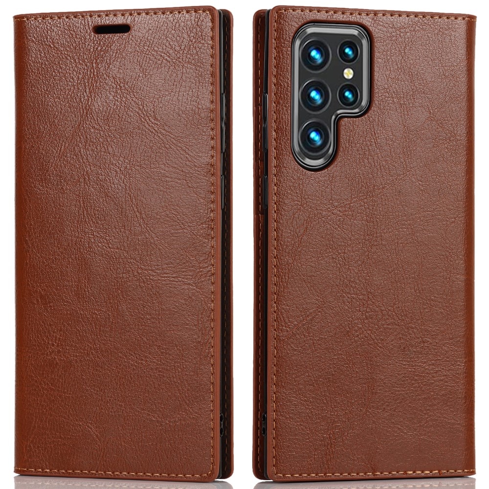 Mobiltaske Ægte Læder Samsung Galaxy S22 Ultra brun