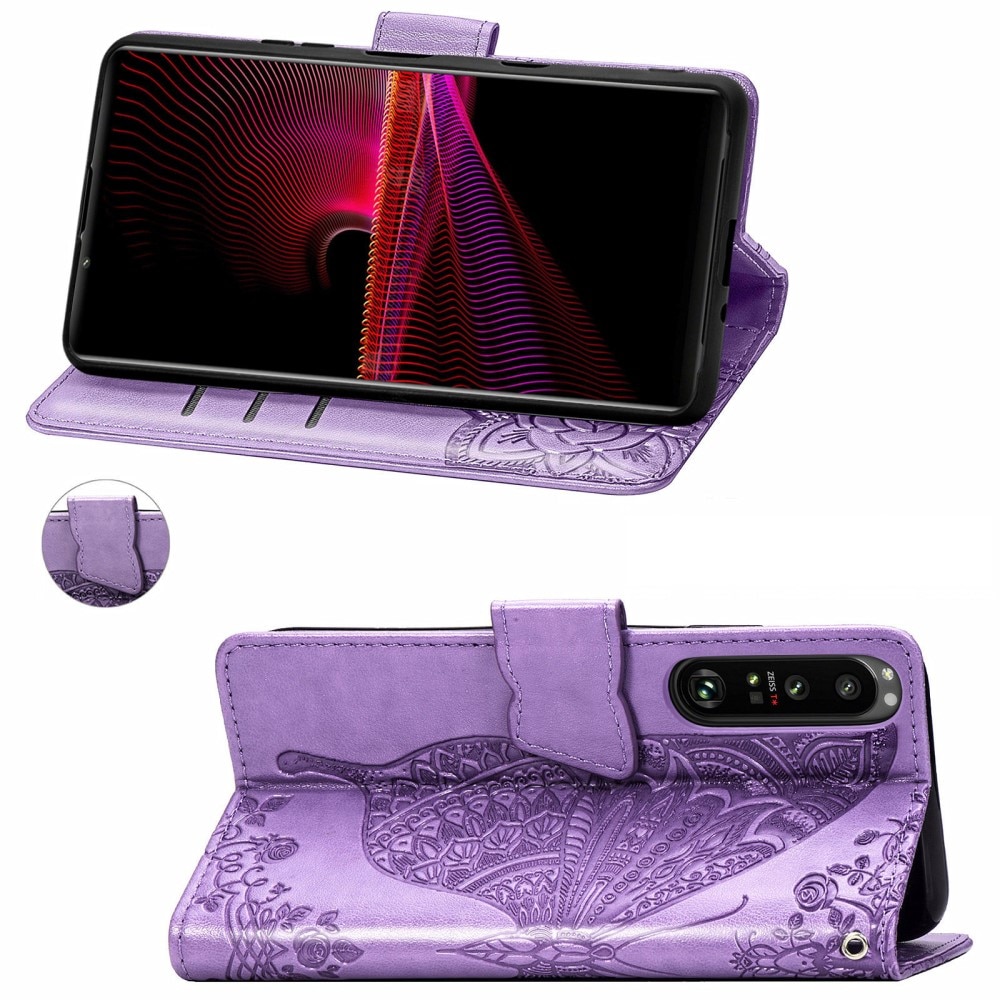 Læderetui Sommerfugle Sony Xperia 1 III lila