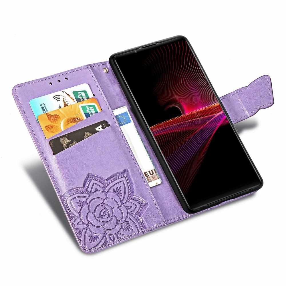 Læderetui Sommerfugle Sony Xperia 1 III Lilla