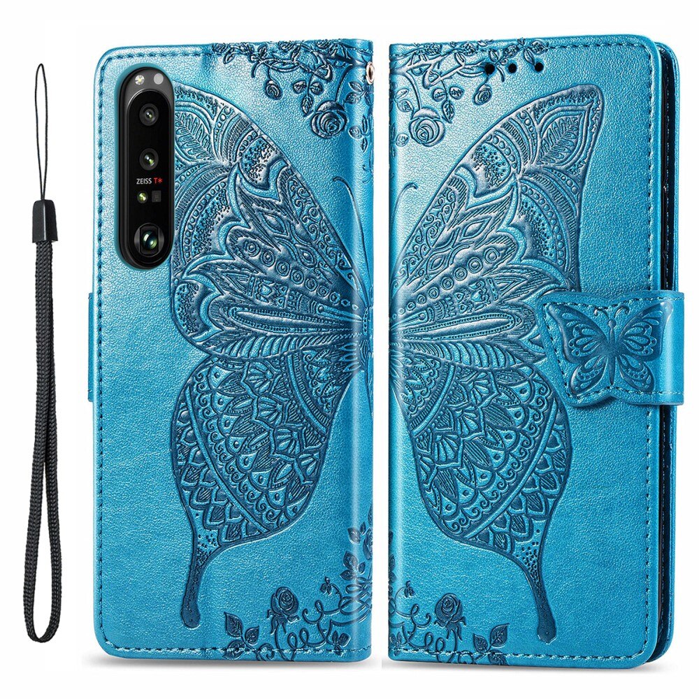 Læderetui Sommerfugle Sony Xperia 1 III Blå