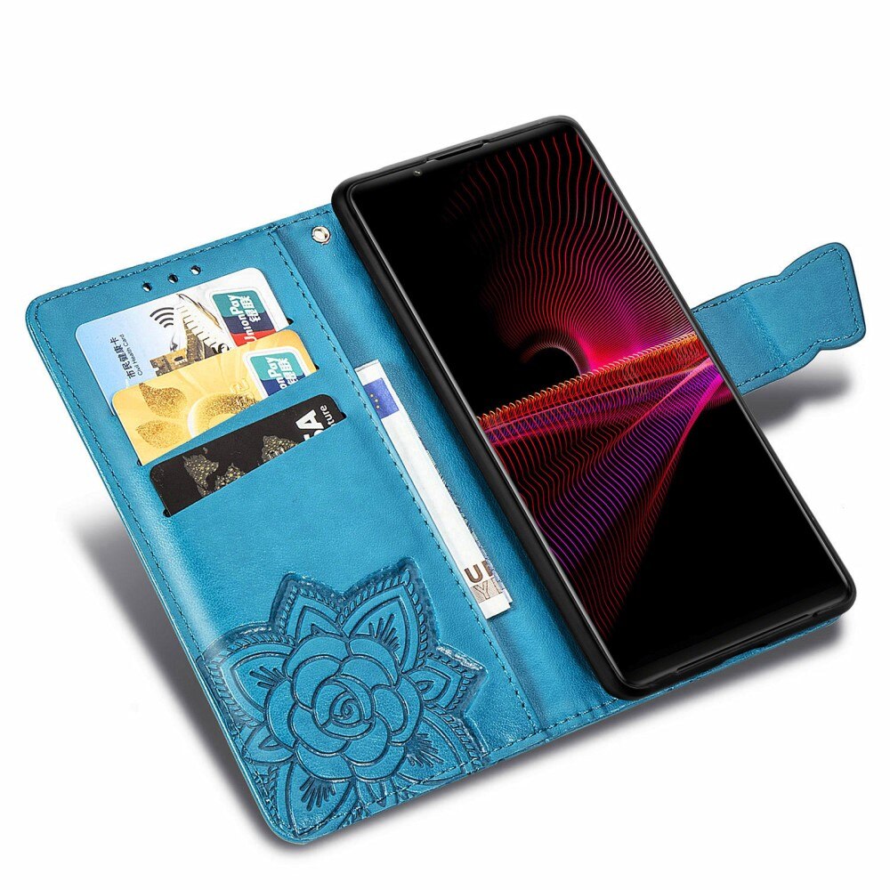 Læderetui Sommerfugle Sony Xperia 1 III Blå
