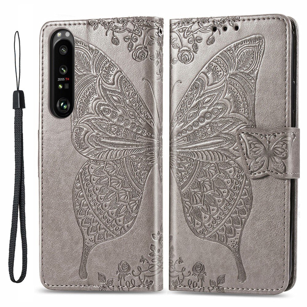Læderetui Sommerfugle Sony Xperia 1 III Grå