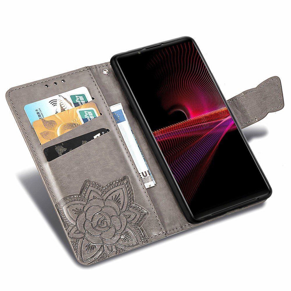 Læderetui Sommerfugle Sony Xperia 1 III Grå